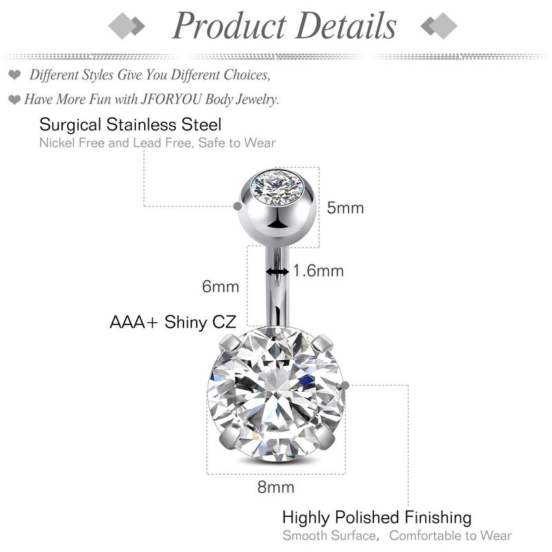 JFORYOU 1/4 Inch Short Belly Button Rings 14G 6mm Stainless Steel Short Belly Navel Button Rings 10 PCS for Women Men - Image 2